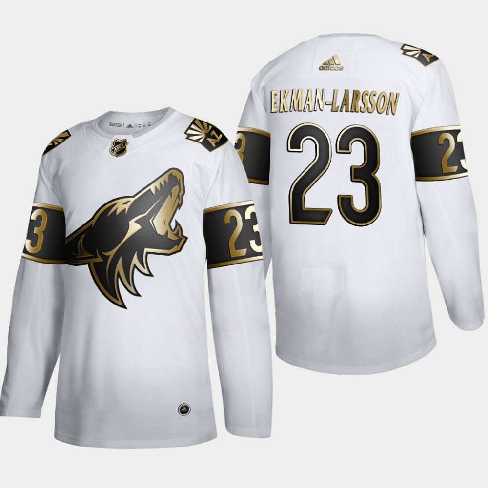 Cheap Arizona Coyotes 23 Oliver EkmanLarsson Men Adidas White Golden Edition Limited Stitched NHL Jersey